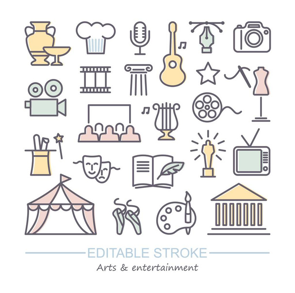 Conjunto de iconos de artes y entretenimiento. Colección de iconos vectoriales con trazo editable
 - Vector, Imagen