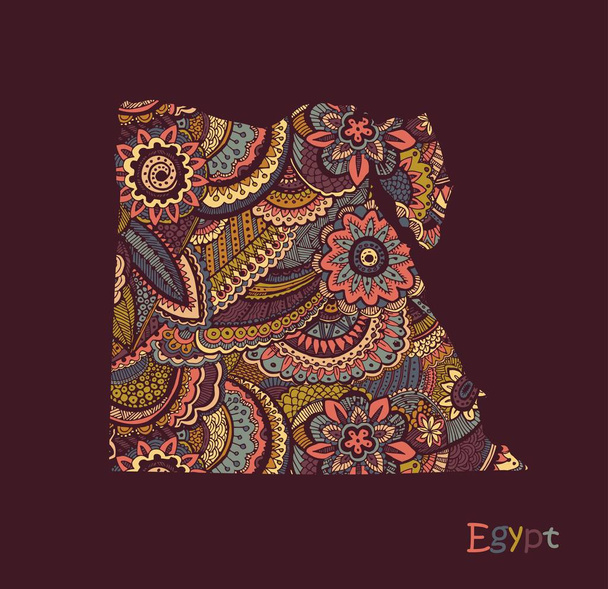 Mapa vectorial texturizado de Egipto. Dibujado a mano patrón etno, fondo tribal
. - Vector, imagen