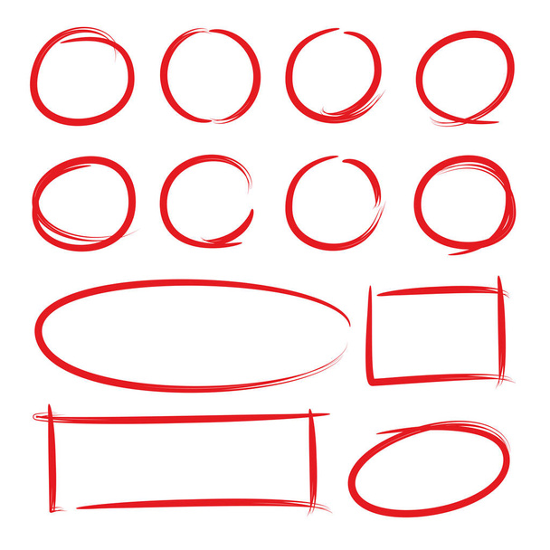 赤い手描きの円と長方形のマーカー要素 - ベクター画像