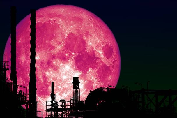super blood moon back on silhouette refinery oil industry night  - Photo, Image