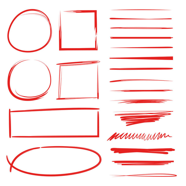 手描きの円、長方形の蛍光光体と下線のセット - ベクター画像