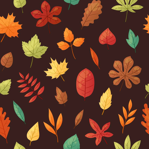 Autumn leaves background banner vector illustration. Green, red, orange, brown and yellow falling leaves. Colorful maple, chestnut and oak foliage. October season. Natural design. - ベクター画像