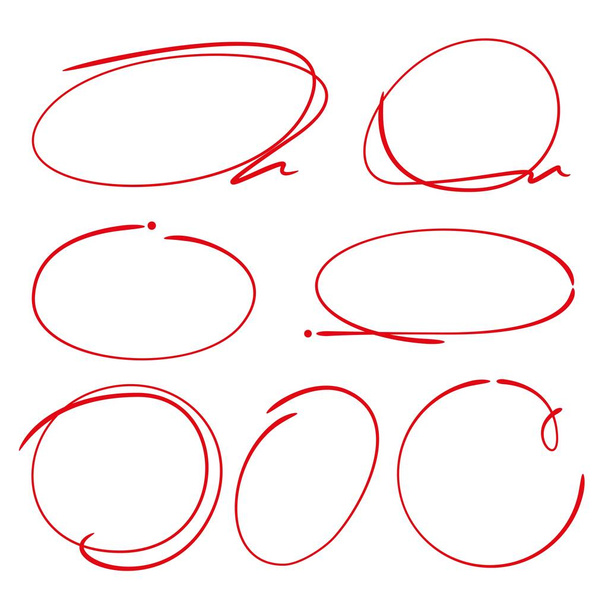 czerwone ręcznie rysowane elementy markera, puste kółka i owale - Wektor, obraz