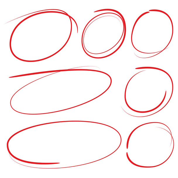 κόκκινα στοιχεία δεικτών ζωγραφισμένα στο χέρι, κενοί κύκλοι και ωοθήκες - Διάνυσμα, εικόνα