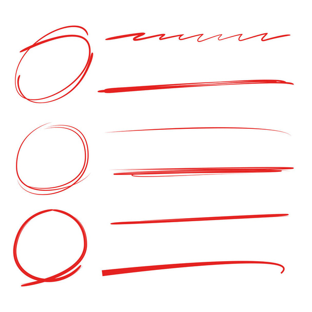 rode hand getekende cirkel markeerstift en onderstreept - Vector, afbeelding