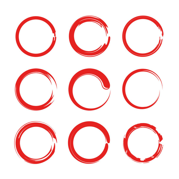 red hand drawn marker elements, blank circles and ovals - Vector, Image