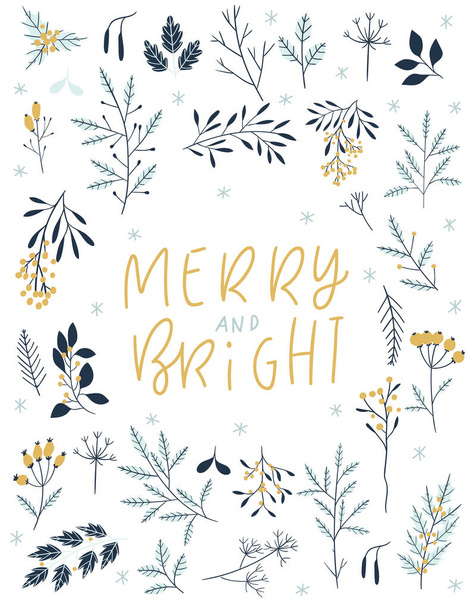 Vzít si vánoční kartičky s bobule, větvemi, listím. Vektorová ilustrace. Ručně kreslené písmo - Vektor, obrázek