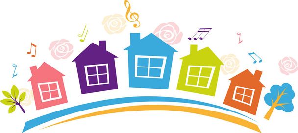 Πανό για ένα μπλοκ ή μια γειτονιά κόμμα με πολύχρωμα σπίτια, EPS 8 εικόνα διάνυσμα - Διάνυσμα, εικόνα