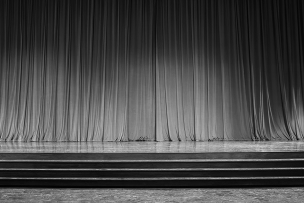 Black and white curtains and wooden stage. - Photo, Image