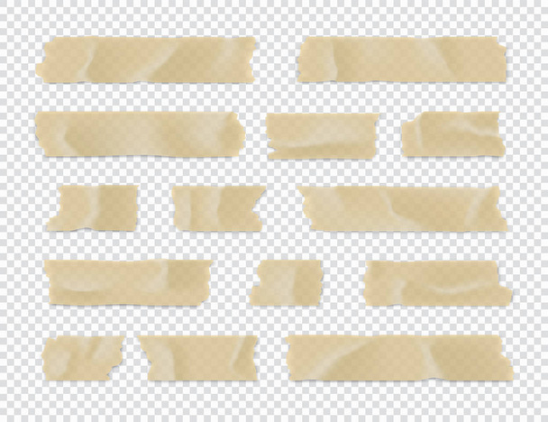 Klebeband-Set vorhanden. klebriger Papierstreifen isoliert auf transparentem Hintergrund. Vektorillustration. - Vektor, Bild