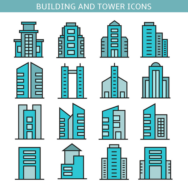 Vektorová ilustrace moderních budov, ikony - Vektor, obrázek