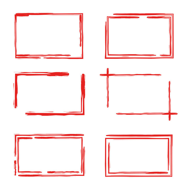 red hand drawn and sketch rectangle and square frame marker highlighter elements - Vector, Image