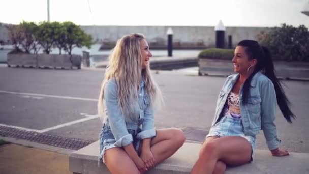 Melhores amigos ou irmãs sentados e falando mostrando relacionamento adorável
 - Filmagem, Vídeo