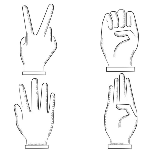 conjunto de ícones de mão, estilo cartoon
 - Vetor, Imagem