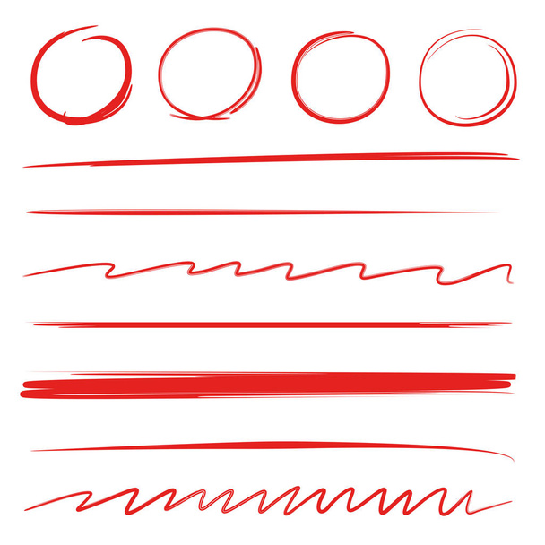 red hand drawn circle highlighter and underlines - Vector, Image