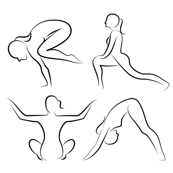 Handgezeichnete Yogahaltungen, Yogahaltungen  - Vektor, Bild