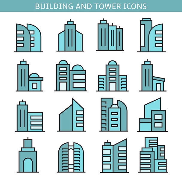 ilustração vetorial de edifícios modernos, ícones
 - Vetor, Imagem