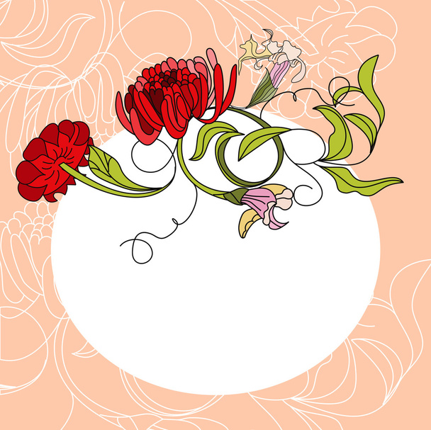 White frame with red flowers - Vektori, kuva