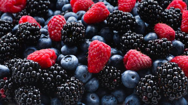 Blackberry, raspberry, blueberry background.  Top view. - Photo, Image