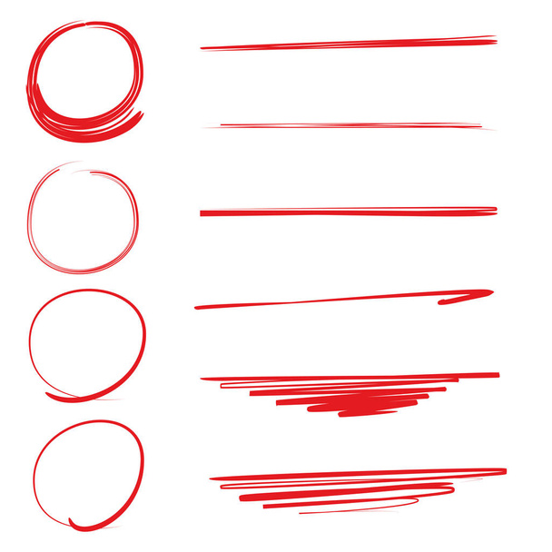 rode hand getekende cirkel markeerstift en onderstreept - Vector, afbeelding
