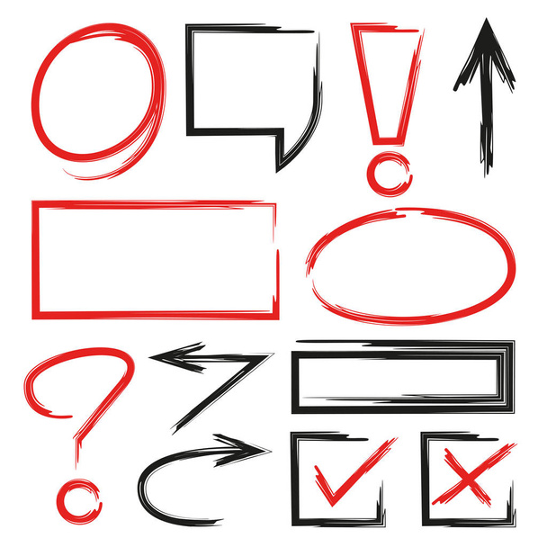 pijlen cirkels, teken en abstracte doodle marker elementen - Vector, afbeelding