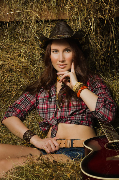 Country Girl gitárral - Fotó, kép
