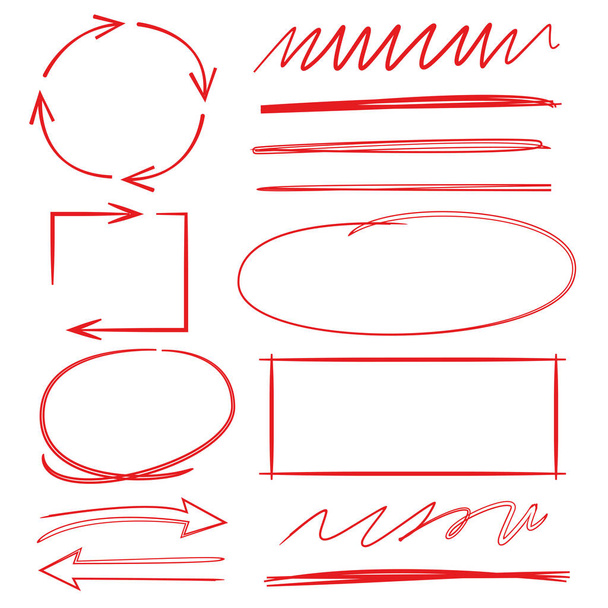 onderstrepingen, penseellijn en cirkel rechthoek markering voor accentueren en benadrukken wat tekst - Vector, afbeelding