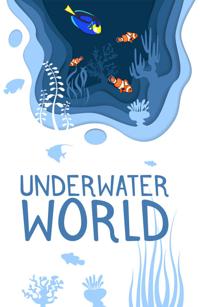 Onderwaterwereld ontwerp met koraalriffen vissen - Vector, afbeelding