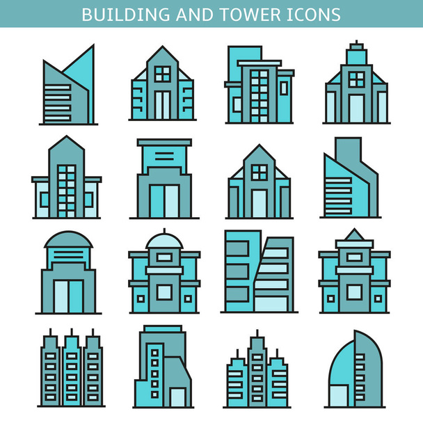 illustration vectorielle de bâtiments modernes, icônes
 - Vecteur, image