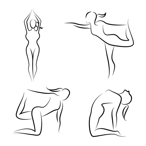 hand drawn yoga poses, yoga postures  - Vector, Image
