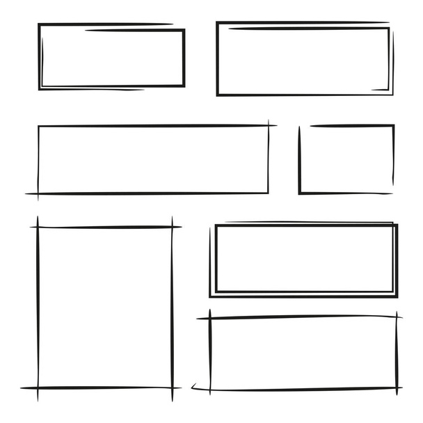 hand drawn rectangle frames, grunge border set, grunge frame - Vector, imagen