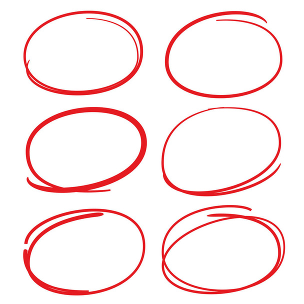 kırmızı el işaretleyici elementler, boş daireler ve ovalar - Vektör, Görsel