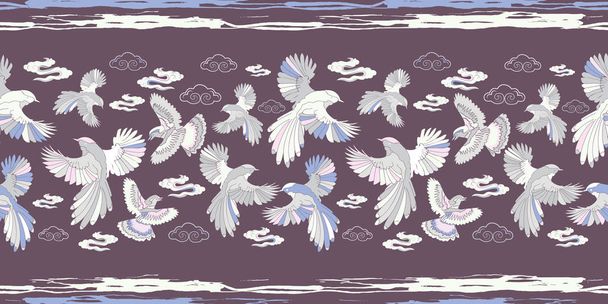 Ilustración de aves, arrendajos azules, halcones y nubes
. - Foto, Imagen