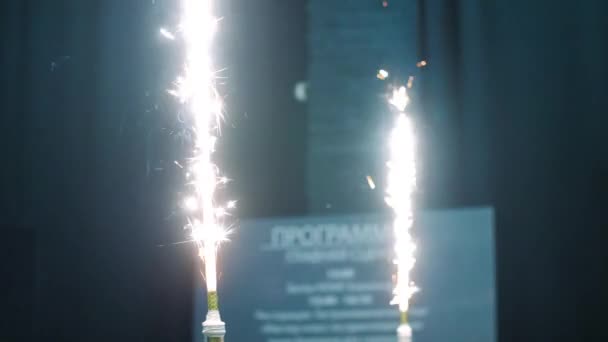 Bright bunch of sparks rising from sparklers. Festive fireworks from bottle neck - Footage, Video