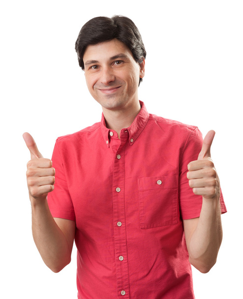 casual uomo felice con i pollici in alto segno isolato su backgroun bianco
 - Foto, immagini