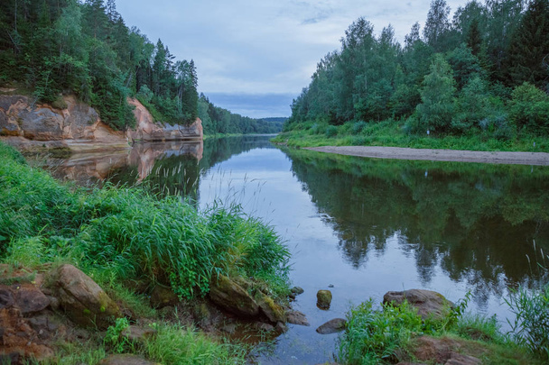 City Cesis, Latvia Republic. Red rocks and river Gauja. Nature   - Photo, Image