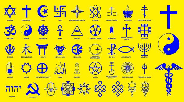 παγκόσμια θρησκεία σύμβολα σημάδια των μεγάλων θρησκευτικών ομάδων και άλλων θρησκειών απομονώθηκαν.   - Διάνυσμα, εικόνα