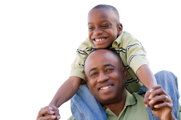 African American Man and Child on White - Foto, afbeelding