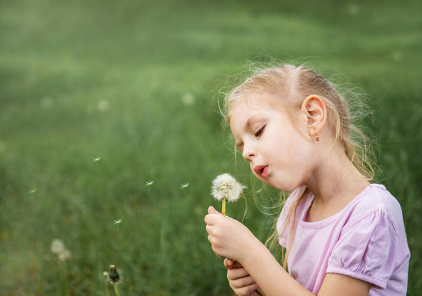 dandelions ile küçük kız - Fotoğraf, Görsel