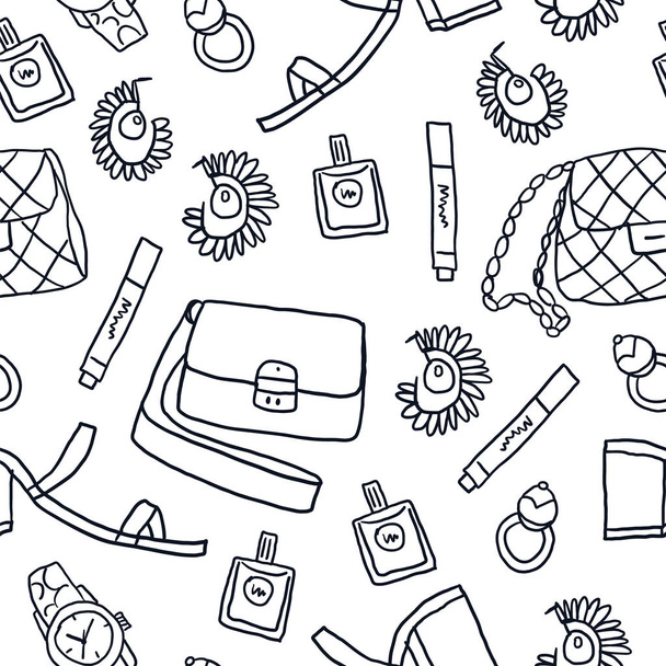 Fashion accessories outline seamless pattern.  - Vector, Image
