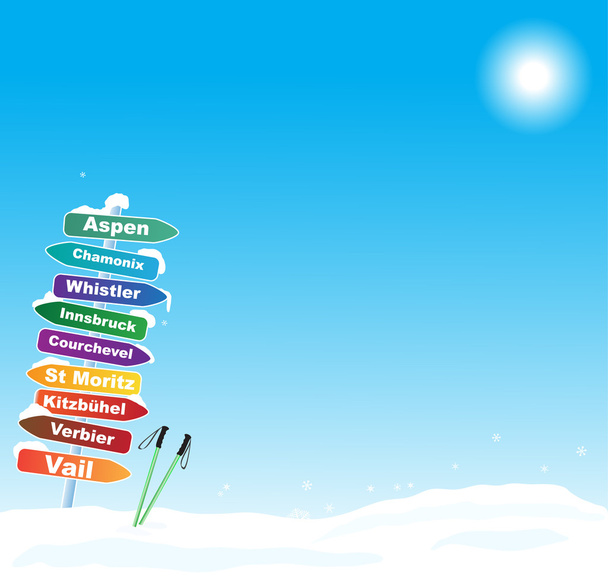 lyžařský výlet ilustrace s slavné lyžařské destinace - Vektor, obrázek