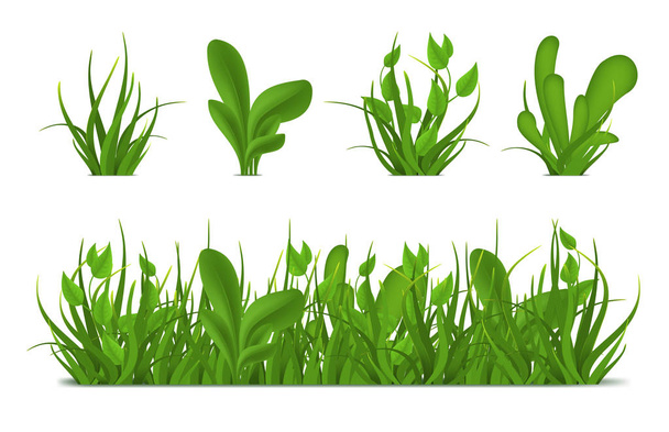 Realistic 3d Detailed Green Grass Set. Vector - Διάνυσμα, εικόνα