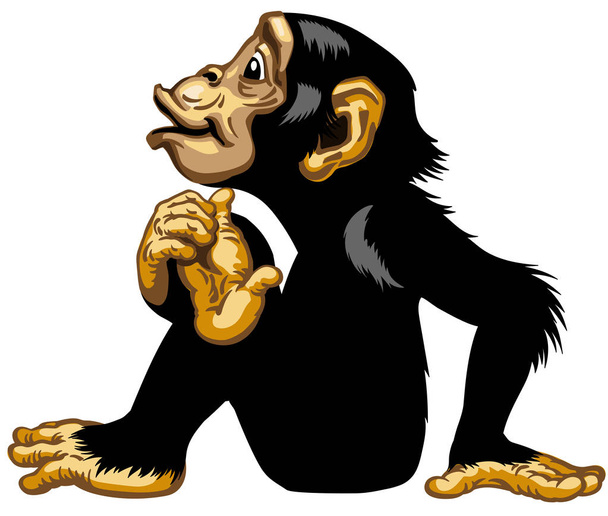 καθιστός καρτούν χιμπατζής πλευρική όψη - Διάνυσμα, εικόνα