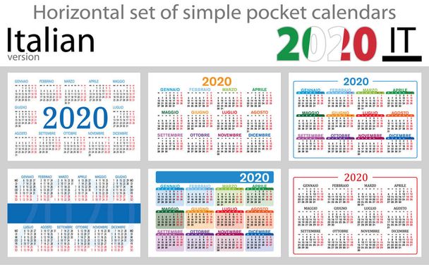 Ιταλικά οριζόντια ημερολόγια τσέπης 2020 - Διάνυσμα, εικόνα