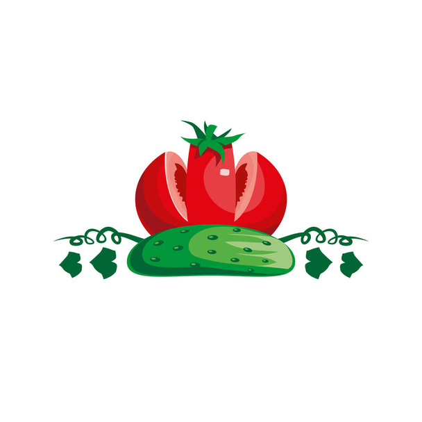 El tomate y el pepino parecen una corona. emblema de verduras reales con tomate y pepino
.  - Vector, Imagen