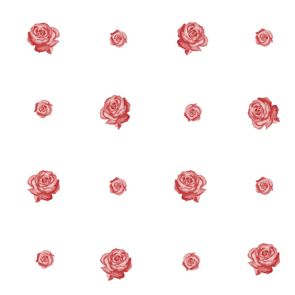 Varrat nélküli mintázat a vörös rózsáknak fehér háttéren. Retro stílusú. - Fotó, kép