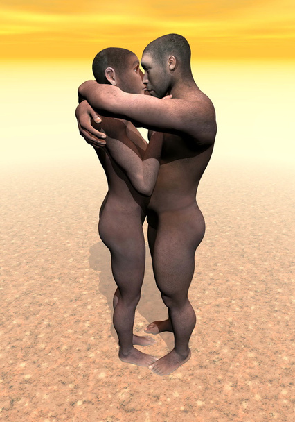 Homo erectus couple - 3D рендеринг
 - Фото, изображение