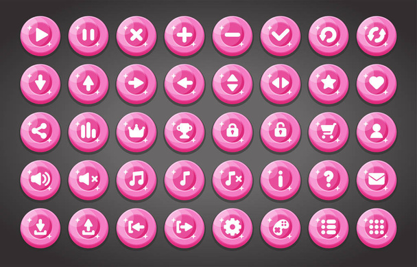 Flat round game buttons in flat cartoon style - Вектор, зображення