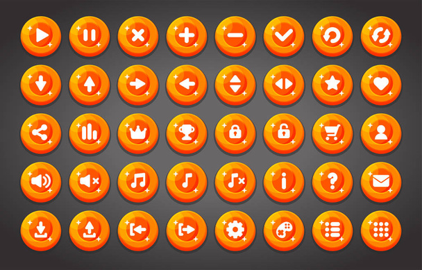 Flat round game buttons in flat cartoon style - Vektor, Bild