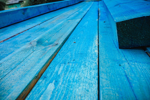 blue boards lying on top of each other. building construction concept - Photo, Image